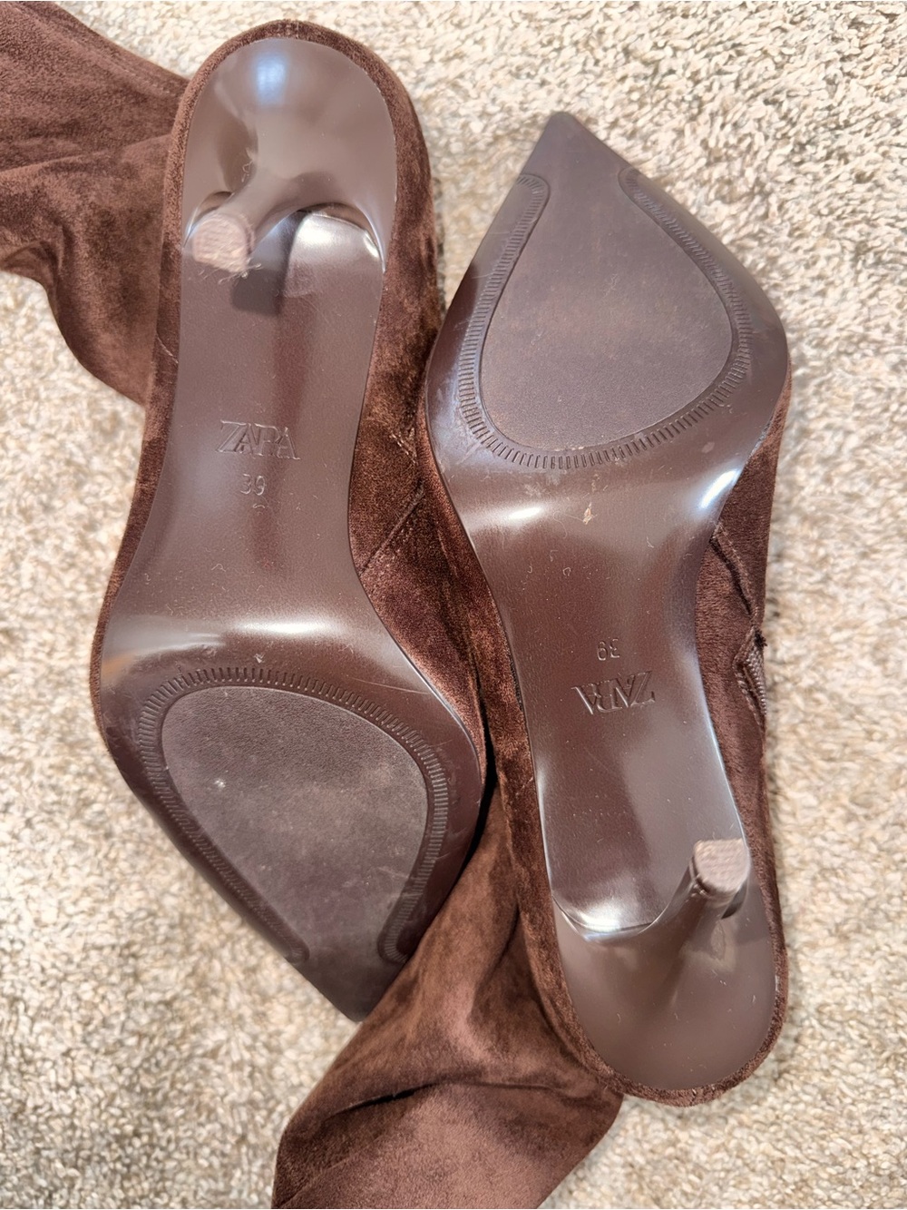 Zara Brown Pointed-Toe Over-the-Knee Stiletto Boots - Picture 3 of 4